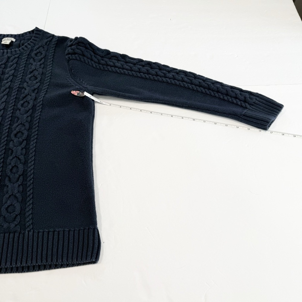LL Bean‎ Navy Blue Double L Mixed Cable Crew Neck Pullover Cotton Sweater LARGE - Picture 7 of 9